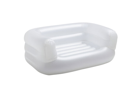 Modern inflatable mini chair or sofa white. Can be conveniently carry when travelling. Furniture portable suitable for both children and adults. Isolated on cutout PNG or transparent background.