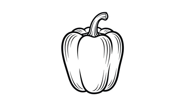 Detailed botanical sketch of a fresh sweet bell pepper in clean hand-drawn outline engraving style illustration.