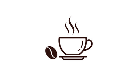 Fototapeta premium A simple brown icon of a steaming cup of hot coffee with a bean