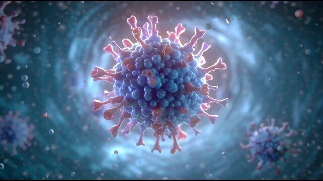 Virus particles in a digital illustration.