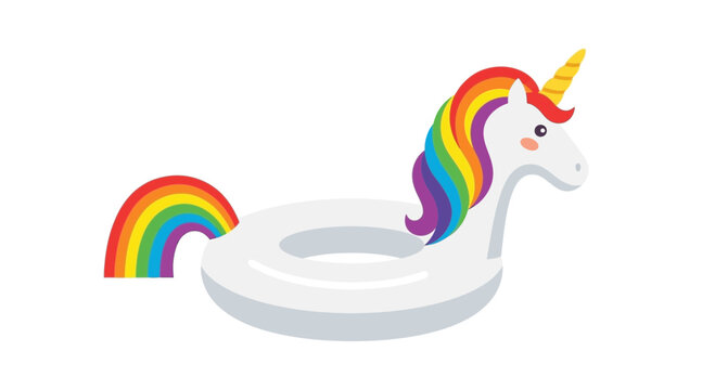 Summer unicorn inflatable pool float with colorful rainbow details