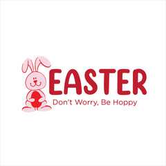 Fototapeta premium Happy Easter Greeting Label with Cute Bunny and Typography Vector Illustration