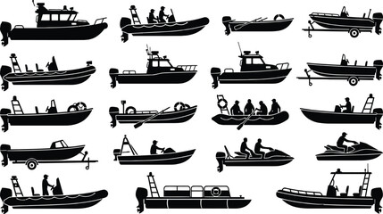 Silhouette boats with people in various designs © MD. SOHAN MIA