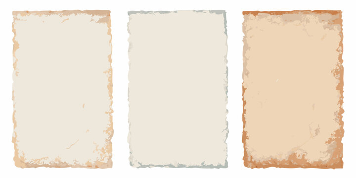 three vertical vintage paper sheets with weathered edges old document antique look grunge texture retro style
