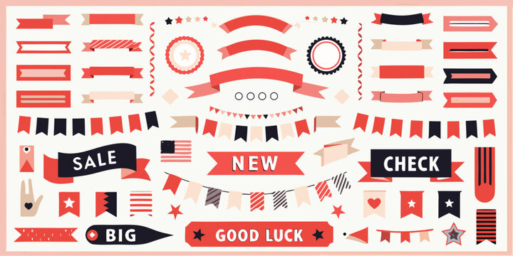 retro style ribbon and banner mega set with vintage patterns decorative stripes stars flags labels icons