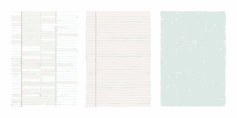 three vertical sheets of classic school notebook with lined paper pages writing pad study notes education © Bithi