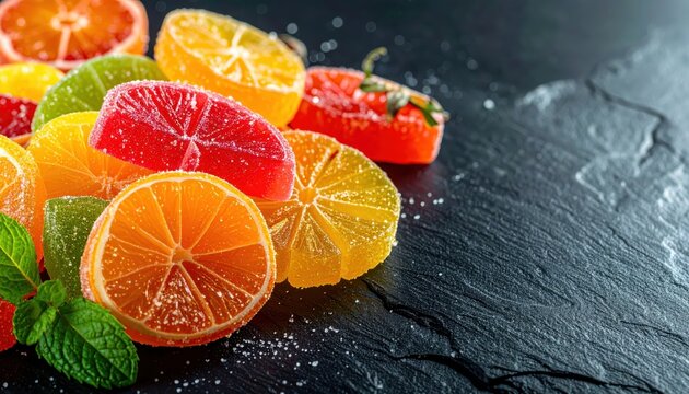 Assorted Candied Fruit Slices Sparkling With Sugar Crystals