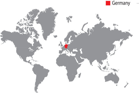 Map of Germany highlighted in red on world map location concept for travel and 