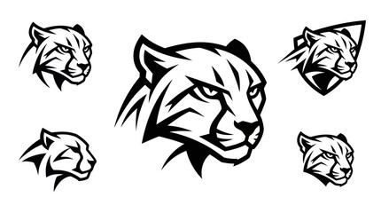 Black cheetah head mascot set. © Zity