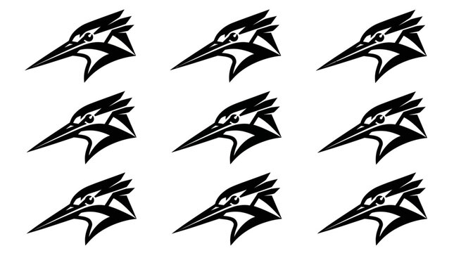 Black roadrunner bird head logo icons set.
