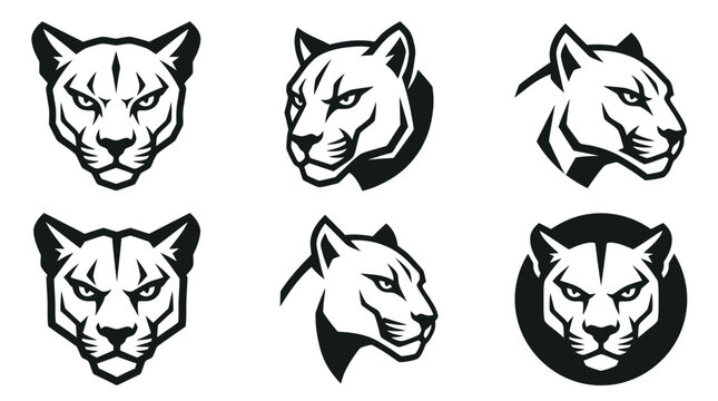 Cougar and puma head mascot set.