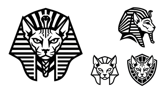 Egyptian sphynx cat pharaoh head logos.