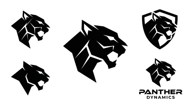 Geometric panther mascot logos and shields.