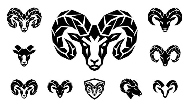 Geometric ram head mascot logo icons.