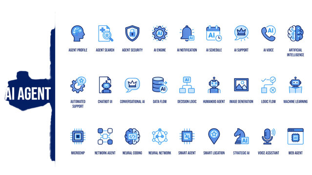 Set of blue business and technology icons for web and mobile app design featuring various corporate and digital interface symbols Vector