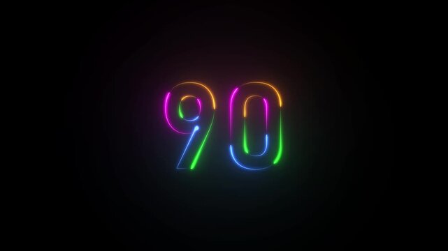 Neon number Ninety glowing with vibrant colors on black background Keywords: 90, ninety, number, neon, glowing, light, colorful, bright, vibrant, electric, sign, numeral, digit, count, celebration