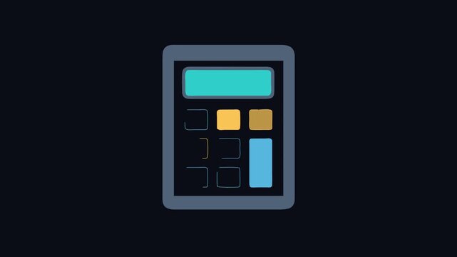 Calculator device with cyan display on black background