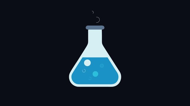 Illustration of Erlenmeyer flask with bubbling liquid on black background