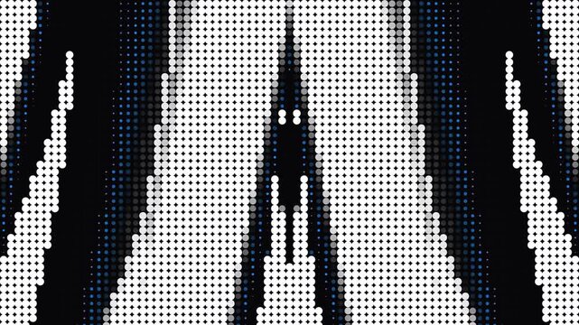 Pixelated silhouette of a person in a suit and tie against dotted background