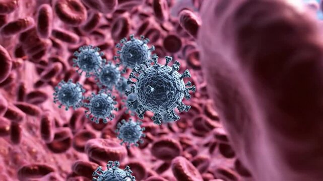 Virus particles in blood stream.