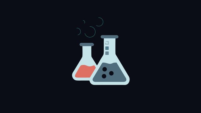 Two science flasks with different liquids and bubbles graphic