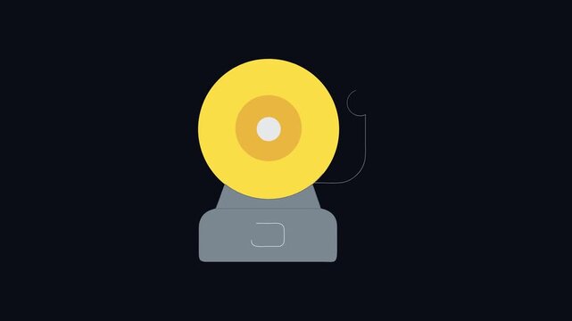 Flat illustration of retro alarm bell over black background