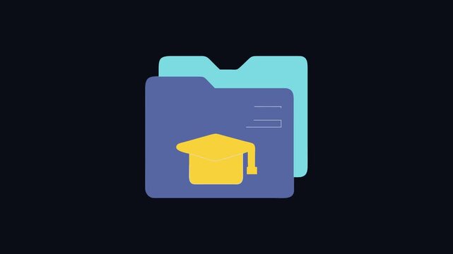 Blue folder icon with a graduation cap symbol graphic