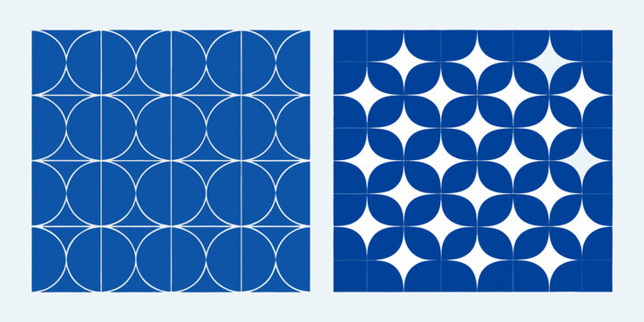 geometric pattern design with blue circles and arcs on white background vector abstract shapes symmetry modern