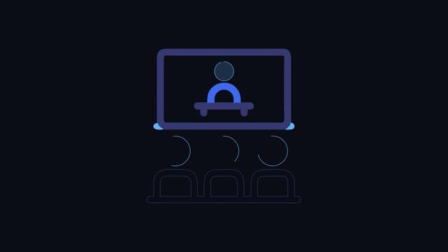 Conference presentation with speaker and audience in flat design