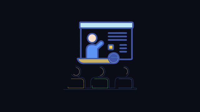 Presentation meeting icon with audience in stylized classroom setup