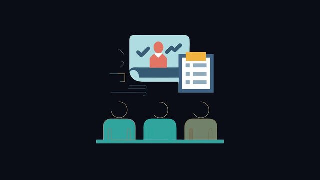 Flat motion design showing a selection process with candidates
