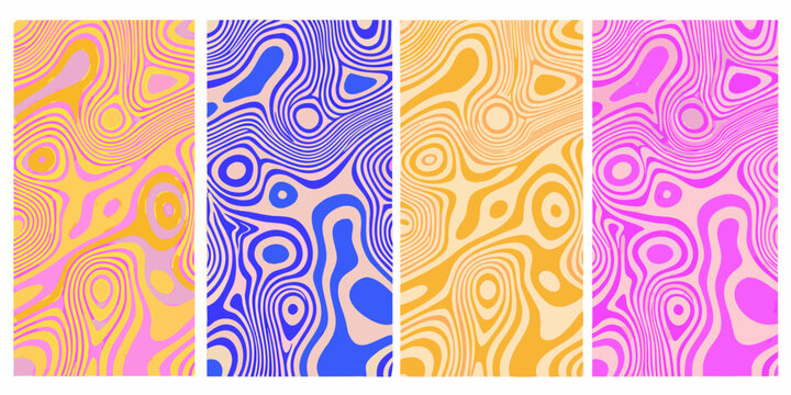 four vertical panels featuring abstract wave patterns pattern artwork design graphic modern contemporary colorful vibrant psychedelic