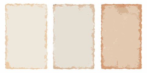 Fototapeta premium three vertical vintage paper sheets with textured edges old parchment antique documents grungy borders sepia tone