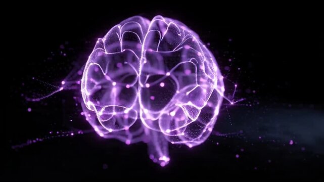 Digital brain with purple neural network.