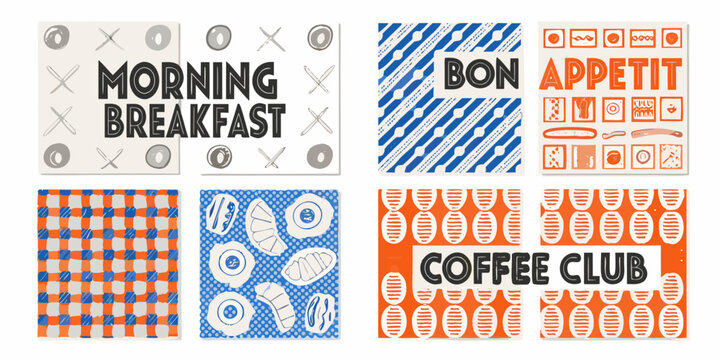 retro diner graphic designs with bold typography and patterns morning breakfast bon appetit coffee club food