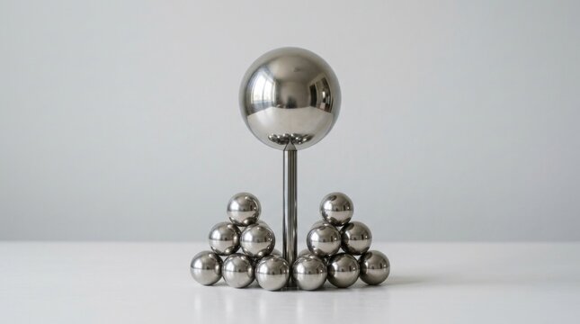 Shiny metallic spheres and droplets in abstract form on a pristine studio liquid metal