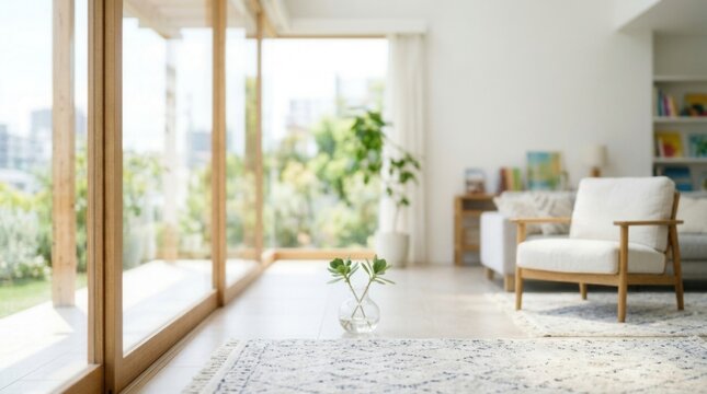 Stylish Room Interior with Armchair Workspace and Blurred Mirror View of armchair, workplace