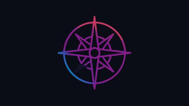 Gradient compass rose navigational symbol on black background art