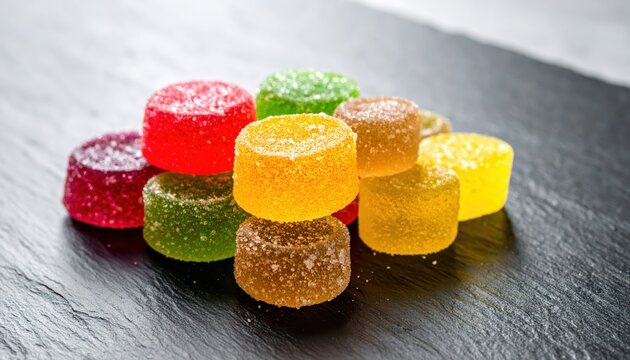 Assorted Sugar-Coated Fruit Gummies in Vibrant Colors