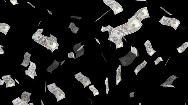  Money rain loop One hundred dollar, Dollars bills falling down animation. Money explosion currency dollar bills falling. Dollar notes flying free motion. Close up money falling from the dark sky.