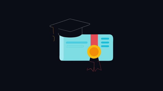Graduation certificate and mortarboard cap illustration, flat design style