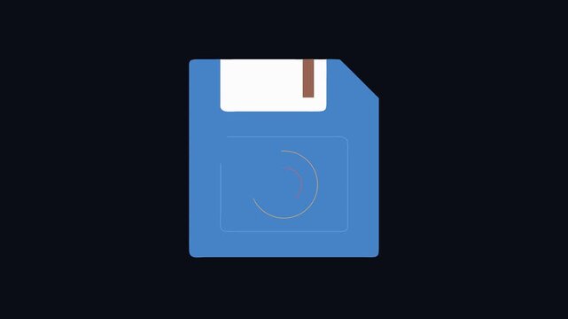 Flat design blue floppy disk icon on black background