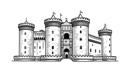 Obraz premium Medieval Castle Drawing - Vintage Fortress Illustration