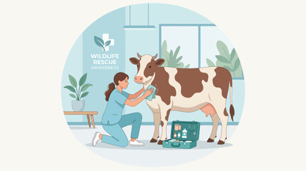 Fototapeta premium Veterinarian tending to a cow in a clinic, wildlife rescue concept