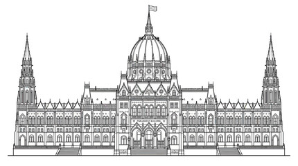 Fototapeta premium Hungarian Parliament Building Outline Drawing