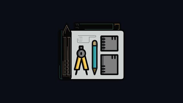Technical drawing instruments displayed on a drafting board illustration