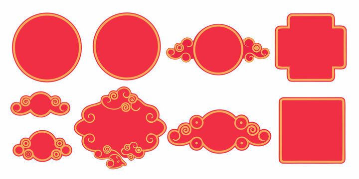 collection of traditional asian decorative elements vector red and gold clouds ovals rectangles frames ornamental design pattern culture heritage art graphic
