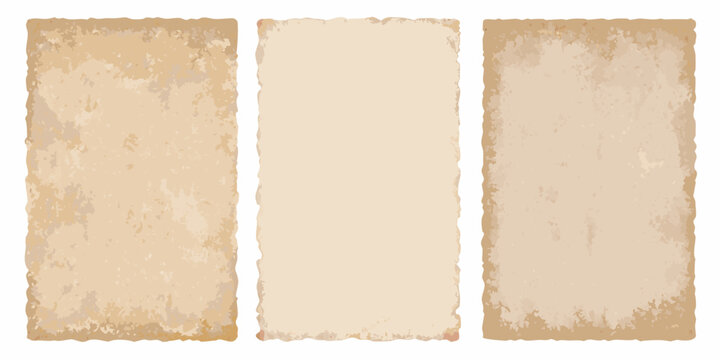 three vertical sheets of vintage parchment paper on white background old antique grungy texture sepia tone vector illustration transparent history document