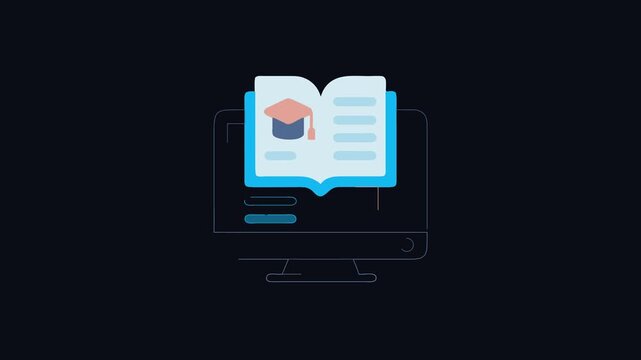 Online education icon showing book and graduation cap