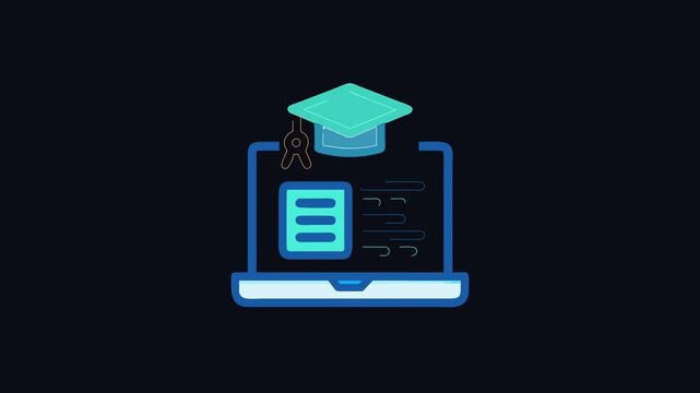 Online learning concept with laptop and graduation cap icon